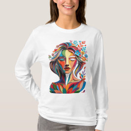 Floral Harmony in Layered Paper-Cut Portrait T-Shirt