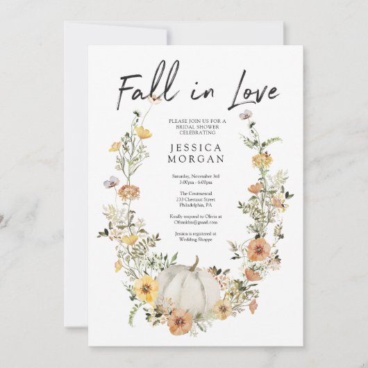 Floral Harvest Pumpkin Fall in Liebe Brautparty Einladung (Vorderseite)