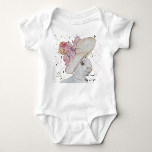 Floral Hat Bunny art Baby Anzug Baby Strampler (Vorderseite)