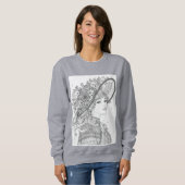 Floral Hat Lady Ink Illustration Sweatshirt (Vorne ganz)