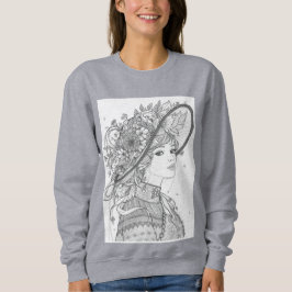 Floral Hat Lady Ink Illustration Sweatshirt