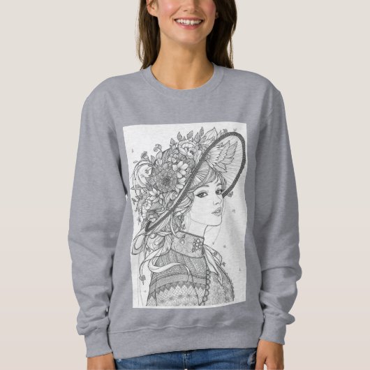 Floral Hat Lady Ink Illustration Sweatshirt (Vorderseite)