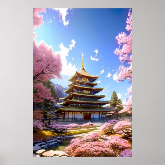 Floral Haven, Japanischer Tempel Poster (Vorne)