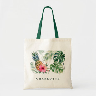 Floral Hawaii Ananas & Hibiskus Sommer Name Tragetasche