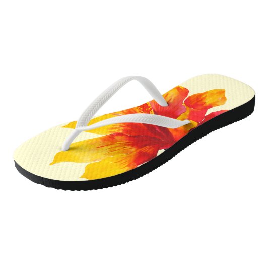 Floral Hawaii Gelbe Flip Flops Badesandalen (Schrägansicht)