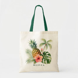 Floral Hawaii Pineapple & Hibiscus Summer Name Tragetasche