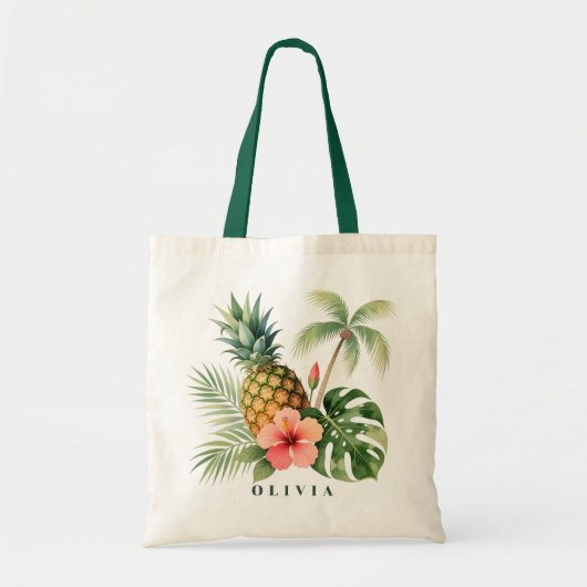 Floral Hawaii Pineapple & Hibiscus Summer Name Tragetasche (Vorne)