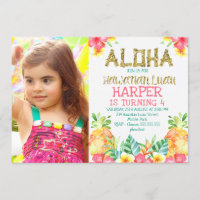 Floral Hawaiian Luau Geburtstagseinladung