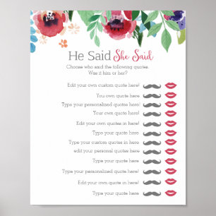 Floral He sagte, sie sagte Brautparty Poster