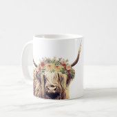 Floral Head Piece Langhaarige Highland Kuh Kaffeetasse (Vorderseite Links)