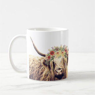 Floral Head Piece Langhaarige Highland Kuh Kaffeetasse