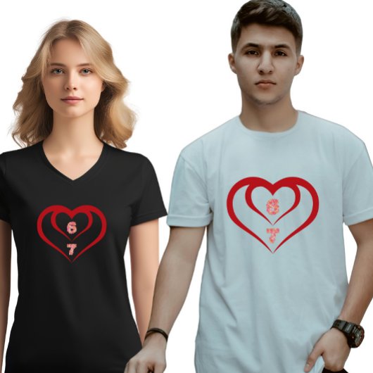 Floral Heart 6 7 Meme Valentine Matching T-Shirt
