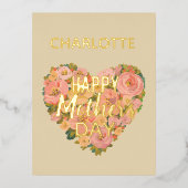 Floral Heart Happy Mother's Day CustoHoliday Card Folien Feiertagspostkarte (Vorderseite)