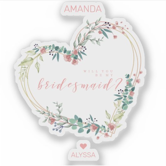 Floral Heart in Pink Shades Bridesmaid Proposal Aufkleber (Vorderseite)