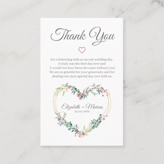 Floral Heart in Pink with Thanks Visitenkarte (Vorderseite)