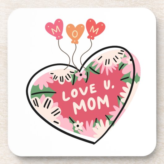 floral Heart "Love U. Mom" coaster Getränkeuntersetzer (Vorderseite)