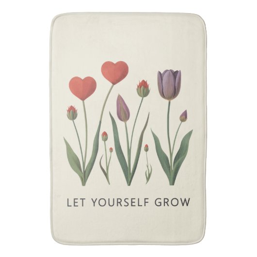 Floral Heart Tulips Let Yourself Grow Quote Badematte (Vorderseite Vertikal)