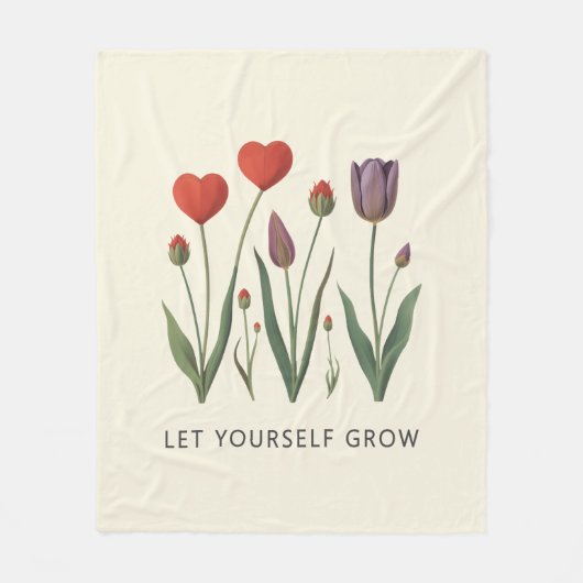 Floral Heart Tulips Let Yourself Grow Quote Fleecedecke (Vorderseite)