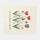 Floral Heart Tulips Let Yourself Grow Quote Fleecedecke (Vorderseite (Horizontal))