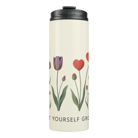 Floral Heart Tulips Let Yourself Grow Quote Thermosbecher (Vorderseite)