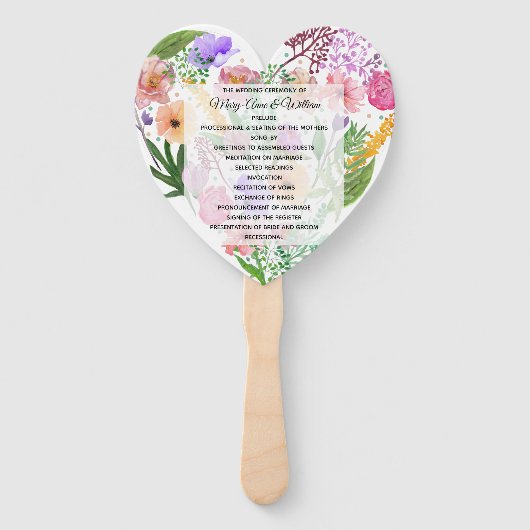 Floral Heart Wedding Program Fan Fächer (Vorderseite)
