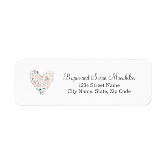 Floral Heart Wedding Return Address Label (Vorne)