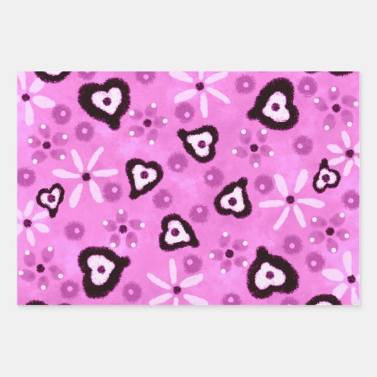 Floral Hearts Shades of Pink Pattern Decoupage Geschenkpapier Set (Vorderseite 3)