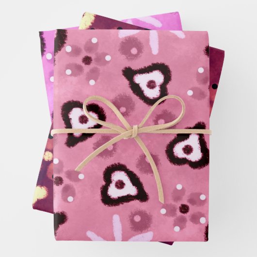 Floral Hearts Shades of Pink Pattern Decoupage Geschenkpapier Set (Beispiel)
