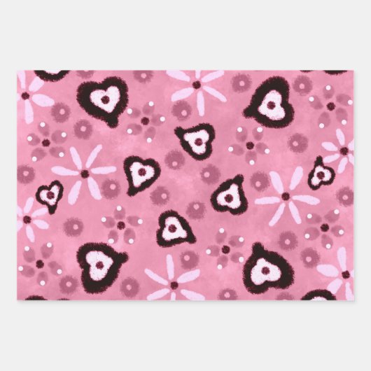 Floral Hearts Shades of Pink Pattern Decoupage Geschenkpapier Set (Vorderseite)