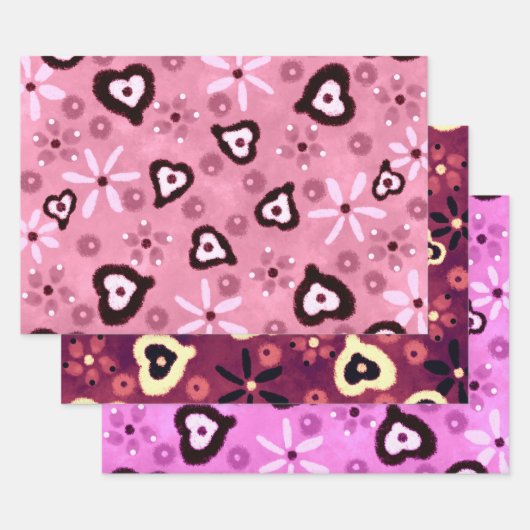 Floral Hearts Shades of Pink Pattern Decoupage Geschenkpapier Set (Set)