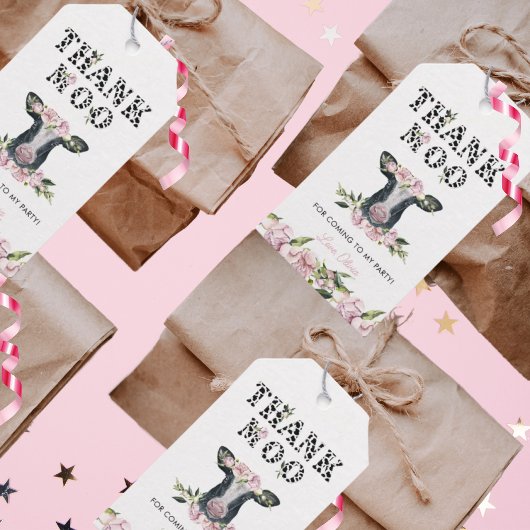 Floral Heilige Kuh Danke Moo Birthday Gefallen Geschenkanhänger