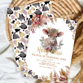 Floral Heilige Kuh Erstgeburt Mädchen Einladung
