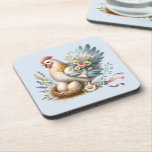 Floral Hen with Eggs Vintage Farmhouse Charm Getränkeuntersetzer<br><div class="desc">This charming design features a beautifully detailed hen nestled beside a cozy nest of speckled eggs, surrounded by delicate wildflowers and soft pastel foliage. The hen’s wings are adorned with an elegant bouquet of daisies, peonies, and tiny blossoms, blending rustic farmhouse vibes with a romantic, vintage-inspired touch. Perfect for country...</div>