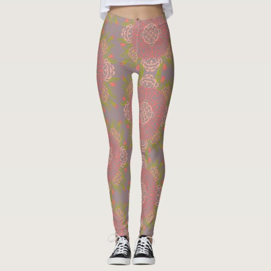 Floral Henna Mandala Blush Pink Helles Muster Leggings (Vorderseite)
