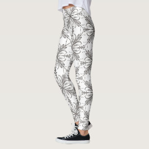 Floral Henna Mandala Schwarz-weiße Leggings