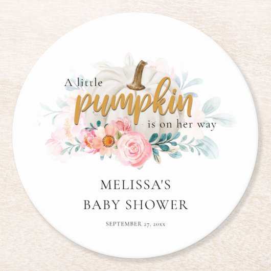 Floral Herbst Pumpkin Baby Dusche Runder Pappuntersetzer (Vorderseite)