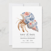 Floral Hermit Crab Coastal Beach Wedding Nautical Save The Date (Vorderseite)