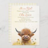 Floral Highland Cow Baby Dusche Einladung (Vorne/Hinten)