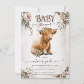 Floral Highland Cow Baby Dusche Einladung (Vorderseite)
