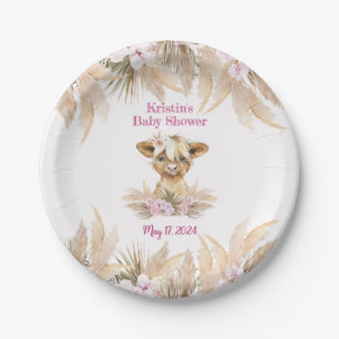 Floral Highland Cow Baby Dusche Pappteller