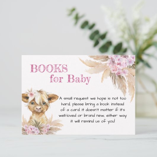 Floral Highland Cow Baby Showbücher für Baby Begleitkarte (Stehend Vorderseite)