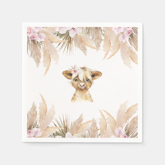 Floral Highland Cow Napkins Serviette (Vorderseite)