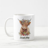 Floral Highland Cow Personalisierter Kaffee Kaffeetasse (Links)