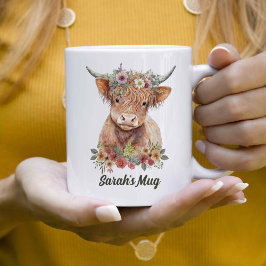 Floral Highland Cow Personalisierter Kaffee Kaffeetasse