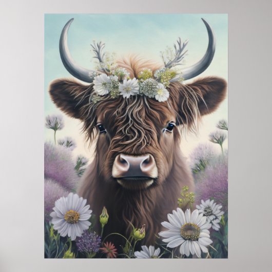 Floral Highland Cow Poster (Vorne)