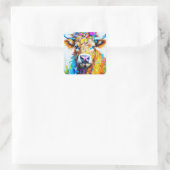 Floral Highland Cow Quadratischer Aufkleber (Tasche)