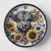 Floral Highland Cow Uhr (Vorderseite)