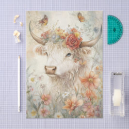 Floral Highland Cow Vintage Illustration Decoupage Seidenpapier