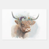 Floral Highland Cow Watercolor Decoupage Geschenkpapier Set (Vorderseite 3)