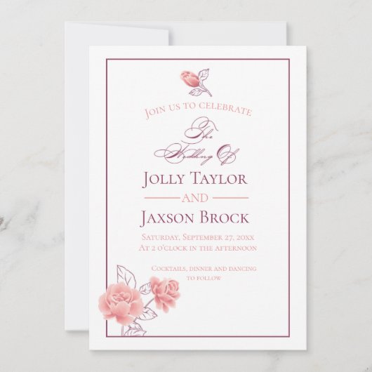 floral | Hochzeit mit Burgund & Blush Pink Einladung (Vorderseite)